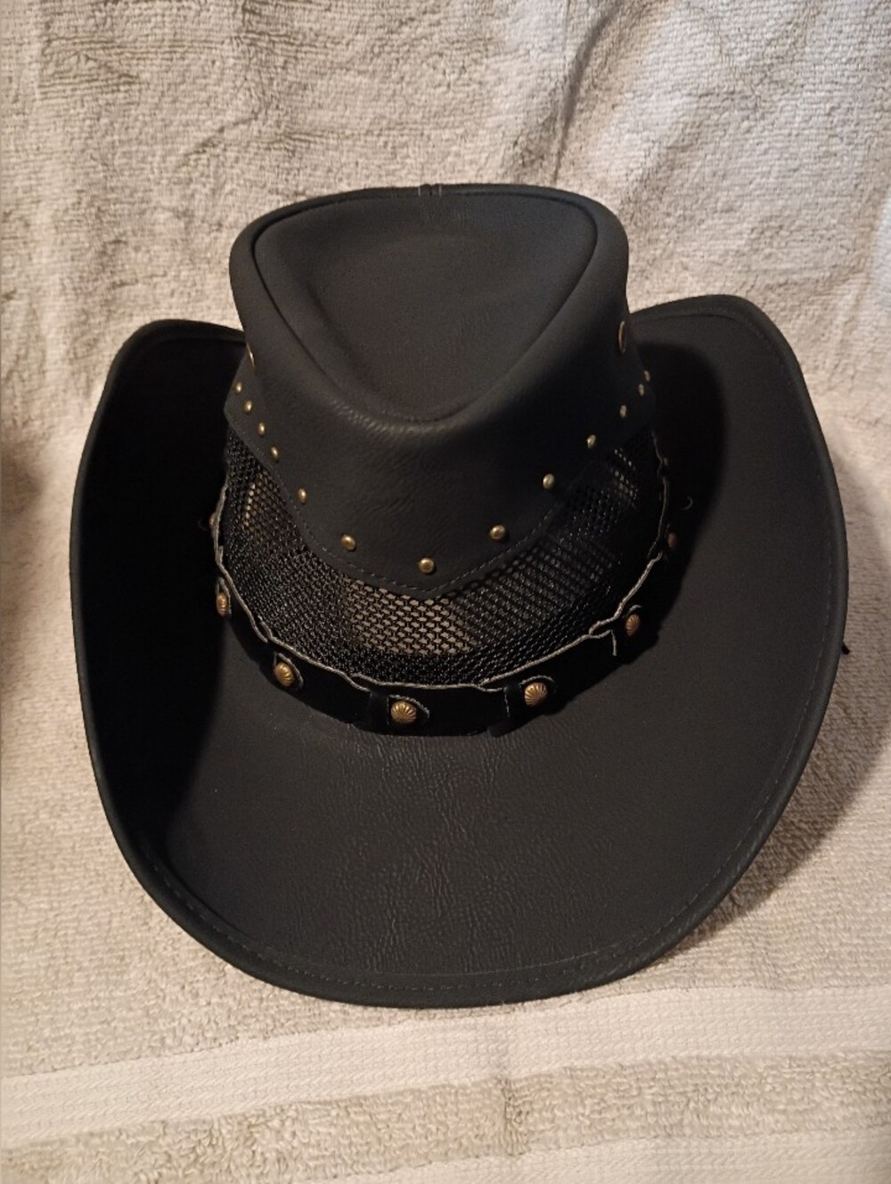 Weininababa Black Leather & Mesh Cowboy Hat